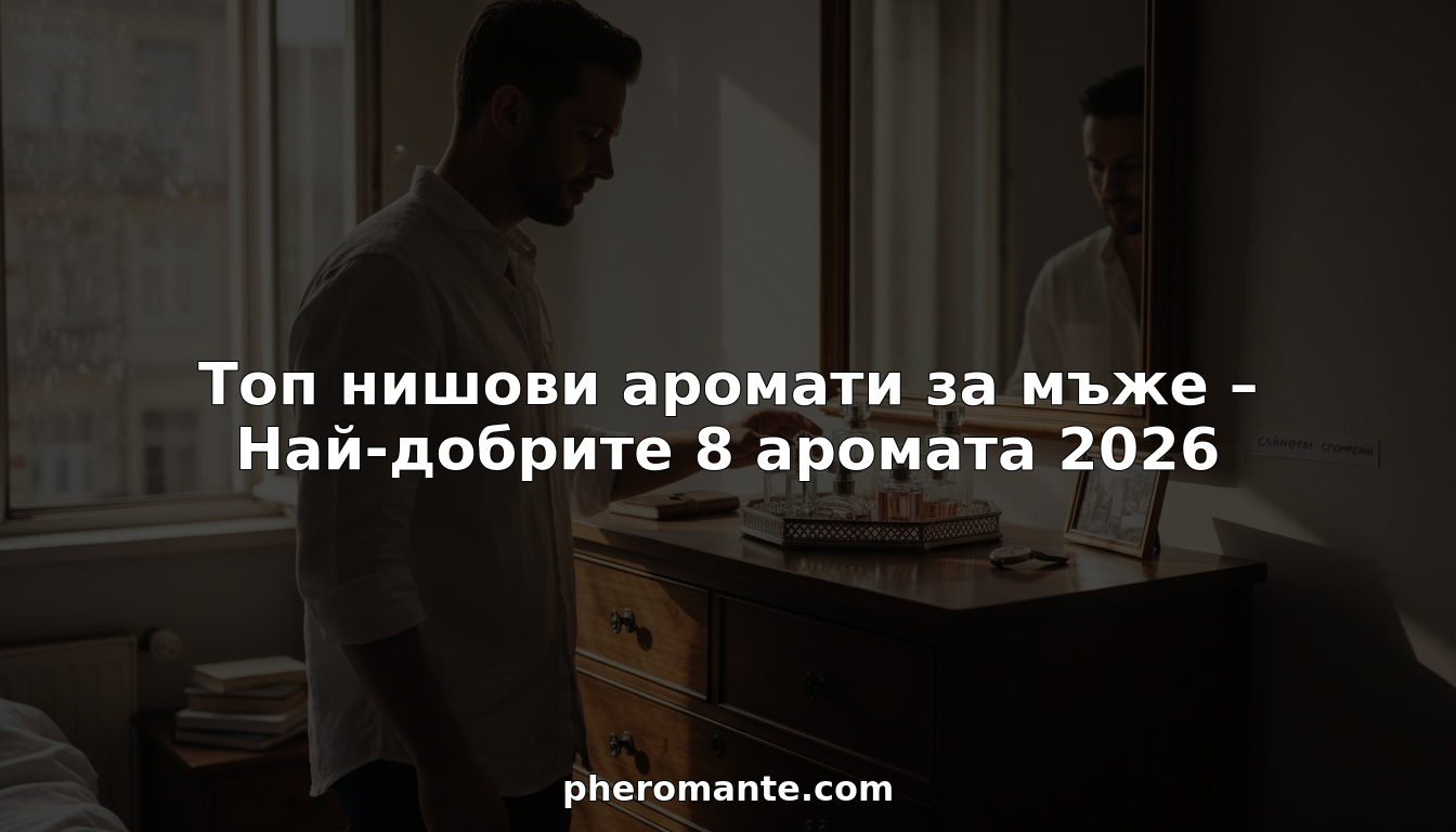 Мъж се колебае кой по-нестандартен парфюм да избере, докато слънчевите лъчи огряват лицето му.
