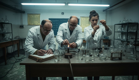 Учени в лаборатория през 60-те години внимателно описват своите изследвания върху феромоните.