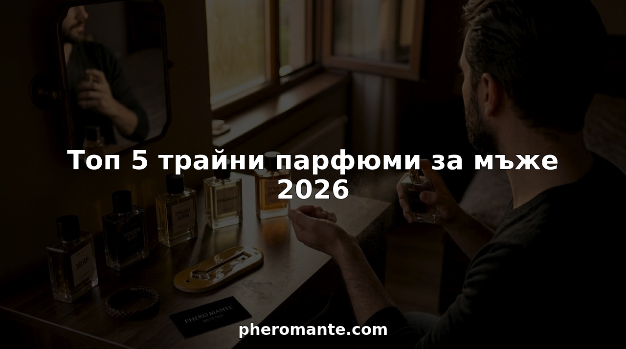 Мъж избира парфюм пред огледалото на тоалетката, докато първите слънчеви лъчи огряват стаята.