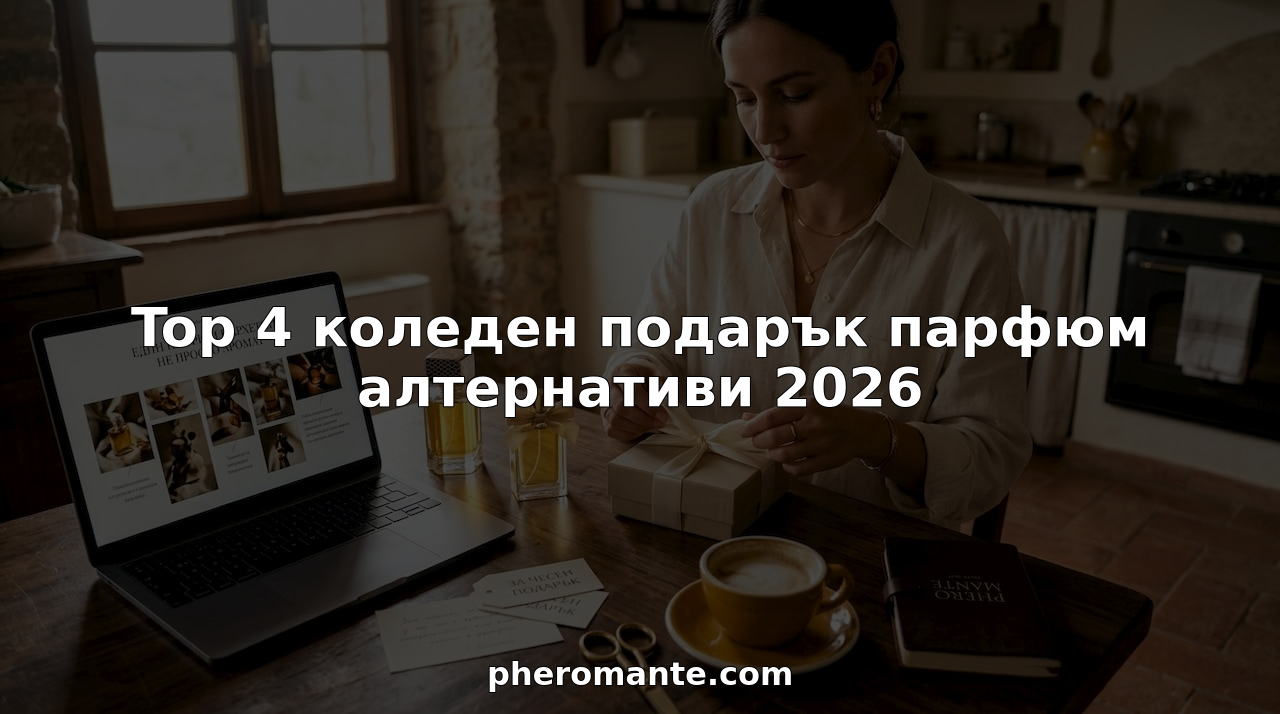 Жена подрежда празничната трапеза и внимателно опакова парфюми като подаръци за близките си.