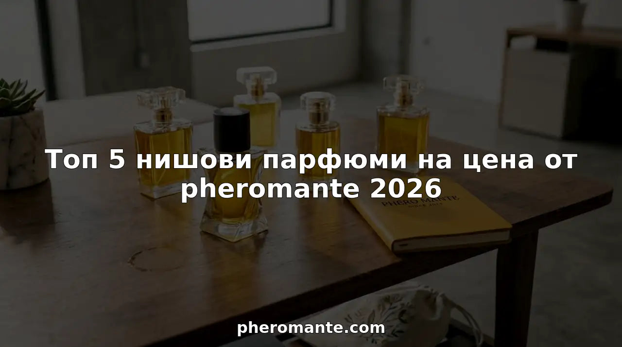 Стилни бутилки с нишови парфюми, подредени върху дървена маса в студиото.